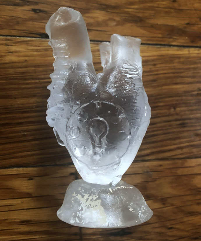 kiln casting glass heart sculpture De Nadie artist Urban glass Brooklyn glass 