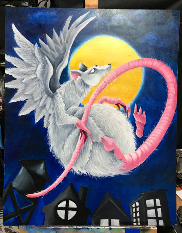 Rat oil painting done by de nadie Queens NY 