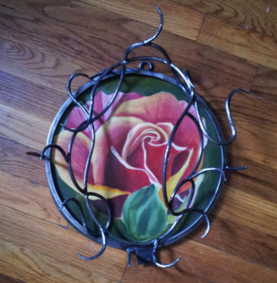 rose painting with Metal thorn frame done by De Nadie