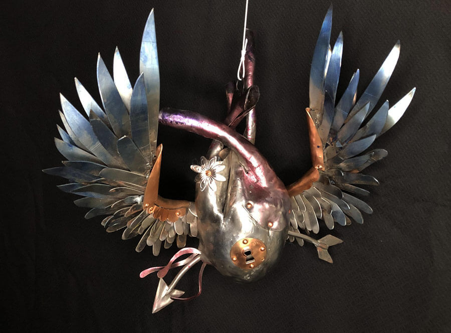 Flying heart metal sculpture done by DE Nadie Brooklyn Army terminal